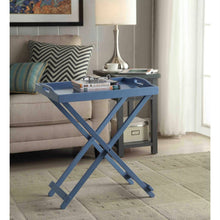 Load image into Gallery viewer, Folding TV Tray Bedside Table in Blue Wood Finish