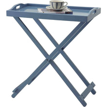 Load image into Gallery viewer, Folding TV Tray Bedside Table in Blue Wood Finish