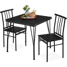 Load image into Gallery viewer, Modern 3-Piece Metal Frame Dining Set with Black Wood Top Table and 2 Chairs