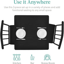 Load image into Gallery viewer, Modern 3-Piece Metal Frame Dining Set with Black Wood Top Table and 2 Chairs