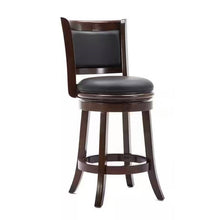 Load image into Gallery viewer, Counter Height Barstool in Dark Brown Wood Finish with Black Padded Swivel Seat