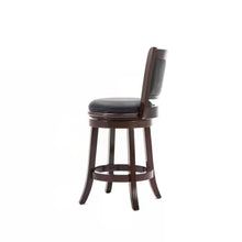 Load image into Gallery viewer, Counter Height Barstool in Dark Brown Wood Finish with Black Padded Swivel Seat