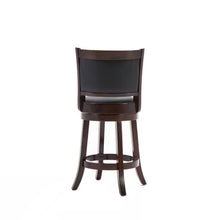 Load image into Gallery viewer, Counter Height Barstool in Dark Brown Wood Finish with Black Padded Swivel Seat