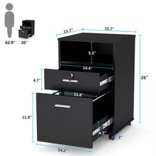 Load image into Gallery viewer, Black Rolling 2-Drawer Mobile File Cabinet Printer Stand Office Cart on Wheels