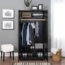 Load image into Gallery viewer, Black Freestanding Bedroom Cabinet Armoire Wardrobe Closet with Hanging Rail