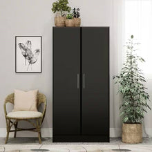 Load image into Gallery viewer, Black Freestanding Bedroom Cabinet Armoire Wardrobe Closet with Hanging Rail