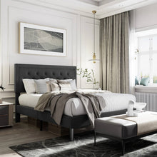 Load image into Gallery viewer, Full size Black Linen Upholstered Platform Bed with Button-Tufted Headboard