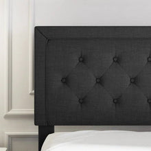 Load image into Gallery viewer, Full size Black Linen Upholstered Platform Bed with Button-Tufted Headboard