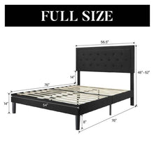 Load image into Gallery viewer, Full size Black Linen Upholstered Platform Bed with Button-Tufted Headboard