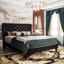 Load image into Gallery viewer, Full Black Faux Leather Upholstered Platform Bed with Button-Tufted Headboard