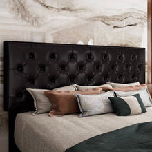 Load image into Gallery viewer, Full Black Faux Leather Upholstered Platform Bed with Button-Tufted Headboard