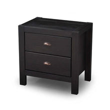 Load image into Gallery viewer, Farmhouse Style Solid Pine Wood 2-Drawer Nightstand Bedside Table in Black