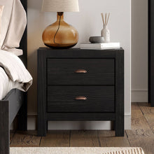 Load image into Gallery viewer, Farmhouse Style Solid Pine Wood 2-Drawer Nightstand Bedside Table in Black