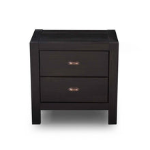 Load image into Gallery viewer, Farmhouse Style Solid Pine Wood 2-Drawer Nightstand Bedside Table in Black
