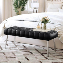 Load image into Gallery viewer, Mid-Century Modern End of Bed Bench with Black PU Leather Seat and Tapered Legs