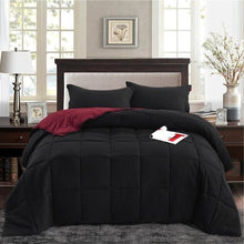 Load image into Gallery viewer, Full/Queen Traditional Microfiber Reversible 3 Piece Comforter Set in Black/Maroon