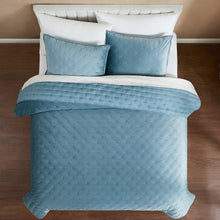 Load image into Gallery viewer, Full / Queen 3-Piece Blue Velvet Embroidered Lavishly Soft Quilt Set