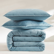 Load image into Gallery viewer, Full / Queen 3-Piece Blue Velvet Embroidered Lavishly Soft Quilt Set