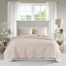 Load image into Gallery viewer, Full/Queen Size 3 Piece Reversible Scalloped Edges Microfiber Quilt Set in Blush