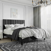 Load image into Gallery viewer, Full size Modern Black Velvet Upholstered Platform Bed with Headboard