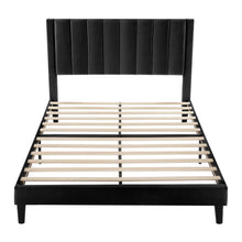 Load image into Gallery viewer, Full size Modern Black Velvet Upholstered Platform Bed with Headboard