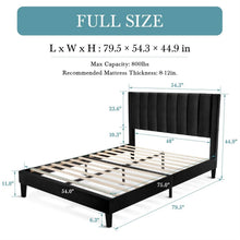 Load image into Gallery viewer, Full size Modern Black Velvet Upholstered Platform Bed with Headboard