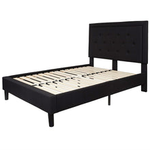 Load image into Gallery viewer, Full size Black Fabric Upholstered Platform Bed Frame with Headboard
