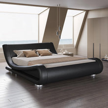 Load image into Gallery viewer, Full Modern Black Upholstered Platform Bed Frame with Sleigh Curved Headboard