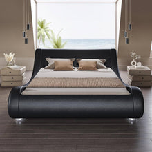 Load image into Gallery viewer, Full Modern Black Upholstered Platform Bed Frame with Sleigh Curved Headboard