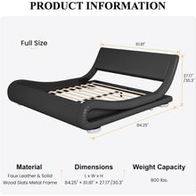 Load image into Gallery viewer, Full Modern Black Upholstered Platform Bed Frame with Sleigh Curved Headboard