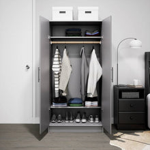 Load image into Gallery viewer, Bedroom Armoire Wardrobe Cabinet with Hanging Rail in Light Grey Wood Finish