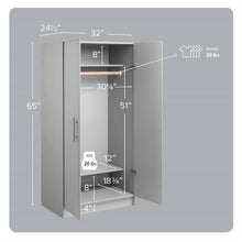 Load image into Gallery viewer, Bedroom Armoire Wardrobe Cabinet with Hanging Rail in Light Grey Wood Finish