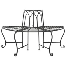Load image into Gallery viewer, Half-Circle Outdoor Patio Garden Black Wrought Iron Tree Bench