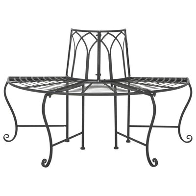Half-Circle Outdoor Patio Garden Black Wrought Iron Tree Bench