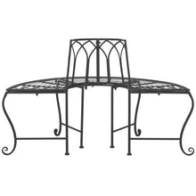 Load image into Gallery viewer, Half-Circle Outdoor Patio Garden Black Wrought Iron Tree Bench