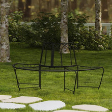 Load image into Gallery viewer, Half-Circle Outdoor Patio Garden Black Wrought Iron Tree Bench