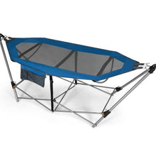 Load image into Gallery viewer, Blue Portable Camping Foldable Hammock with Stand and Carry Case