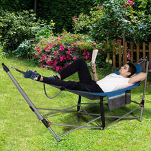 Load image into Gallery viewer, Blue Portable Camping Foldable Hammock with Stand and Carry Case