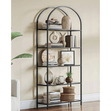 Load image into Gallery viewer, Modern Black Metal Arched Top Display Rack Bookcase with 5 Glass Storage Shelves