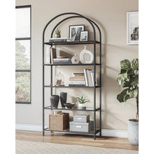 Load image into Gallery viewer, Modern Black Metal Arched Top Display Rack Bookcase with 5 Glass Storage Shelves