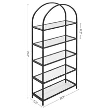 Load image into Gallery viewer, Modern Black Metal Arched Top Display Rack Bookcase with 5 Glass Storage Shelves