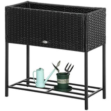 Load image into Gallery viewer, Black Modern PE Rattan Wicker Raised Garden Bed Elevated Planter Box