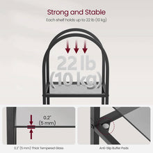 Load image into Gallery viewer, Arched Top Black Metal Display Rack Narrow Bookcase with 5 Glass Storage Shelves