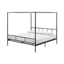 Load image into Gallery viewer, King size Black Metal Canopy Bed Frame with Headboard and Footboard
