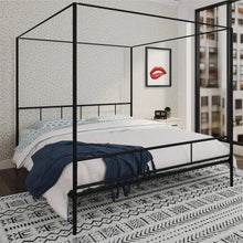 Load image into Gallery viewer, King size Black Metal Canopy Bed Frame with Headboard and Footboard