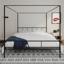 Load image into Gallery viewer, King size Black Metal Canopy Bed Frame with Headboard and Footboard