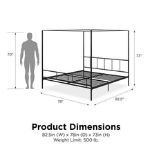 Load image into Gallery viewer, King size Black Metal Canopy Bed Frame with Headboard and Footboard