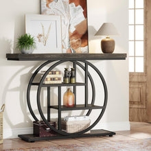 Load image into Gallery viewer, Modern 41-inch Circular Base Foyer Entryway Table with Black Wood Finish Shelves