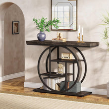 Load image into Gallery viewer, Modern 41-inch Circular Base Foyer Entryway Table with Black Wood Finish Shelves