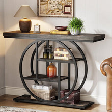 Load image into Gallery viewer, Modern 41-inch Circular Base Foyer Entryway Table with Black Wood Finish Shelves